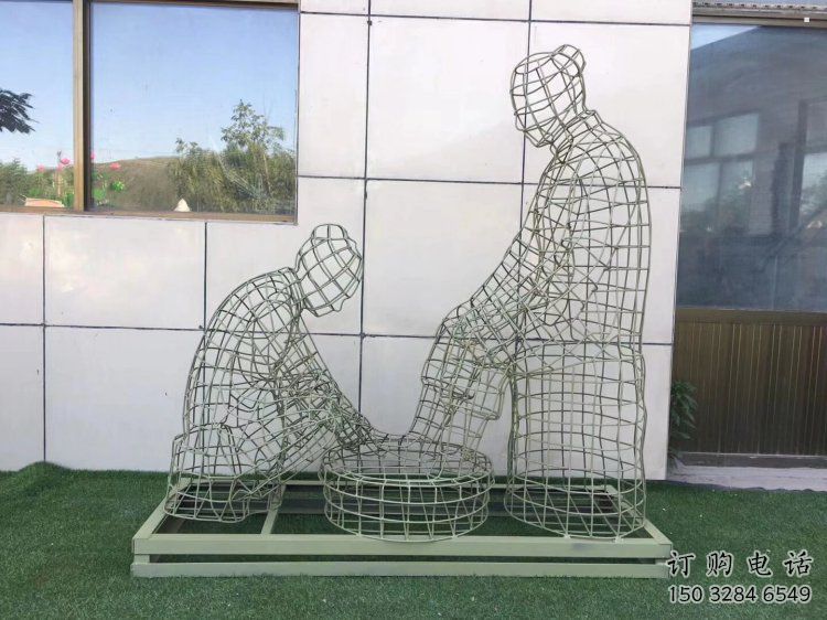 同心鏤空洗腳雕塑制作，園林裝飾，鐵藝孝道人物雕塑
