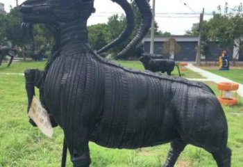 吉林輪胎山羊雕塑供應，公園雕塑，鑄銅輪胎羊雕塑供求