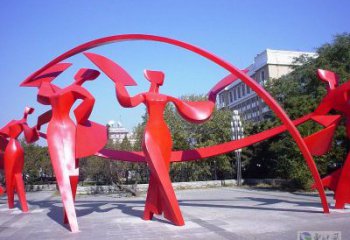 潯陽(yáng)扭秧歌雕塑，民俗舞蹈雕塑，不銹鋼抽象音樂(lè)人雕塑