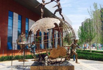 鷹潭地球儀雕塑選定，拉絲工藝，地球儀人物雕塑預定