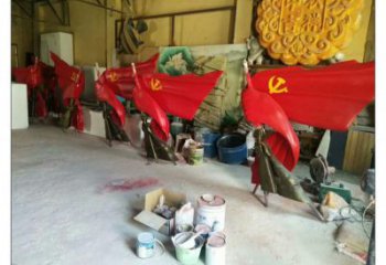 伊犁園林國旗雕塑，噴漆黨建雕塑，烤漆形式